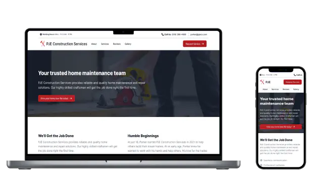 Display of PJECS website for both desktop and mobile.