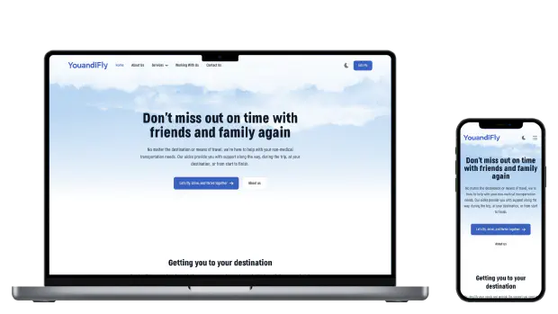 Display of Youandifly website for both desktop and mobile.